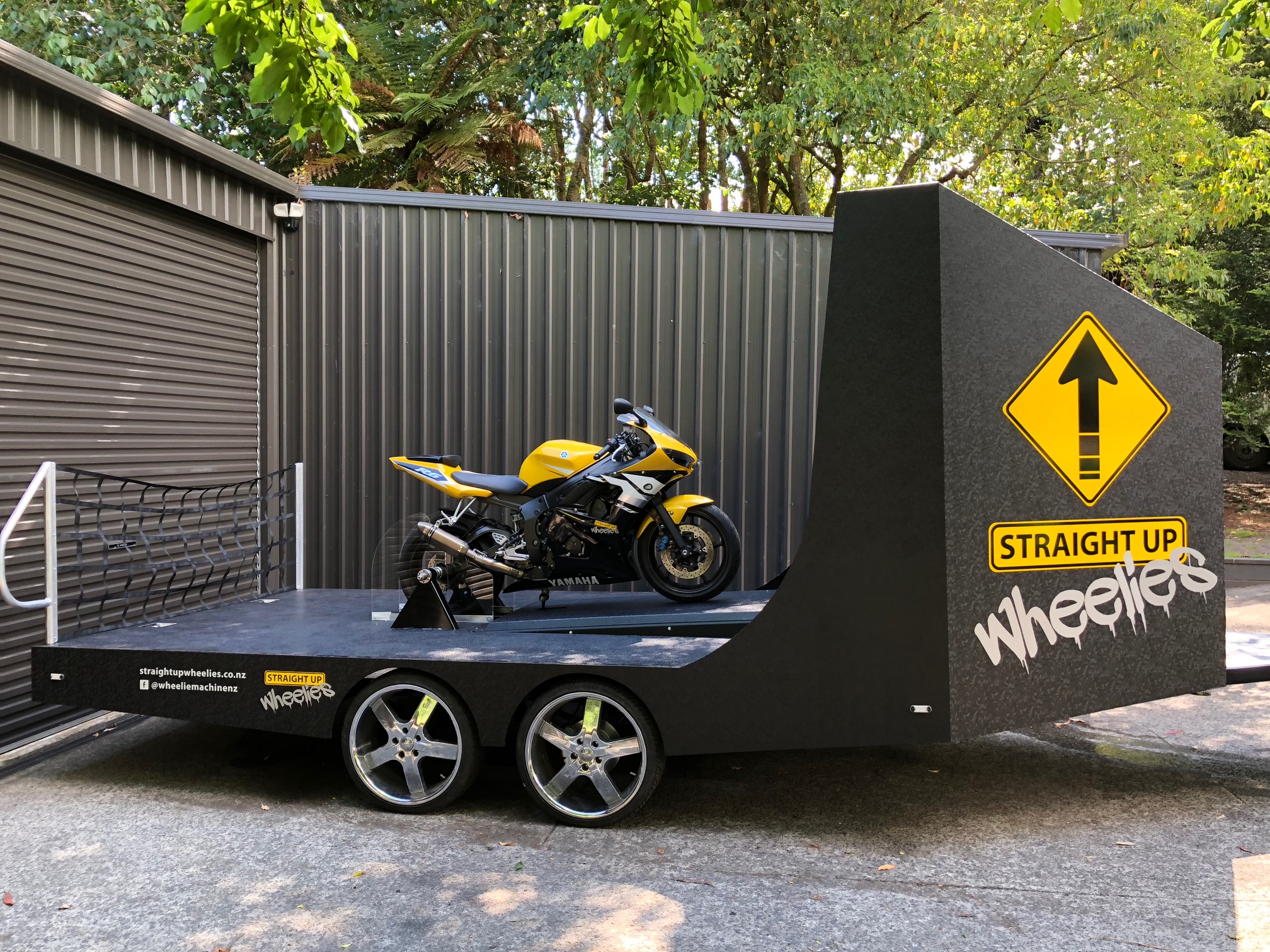 The 'Straight Up Wheelies' Rig on the trailer